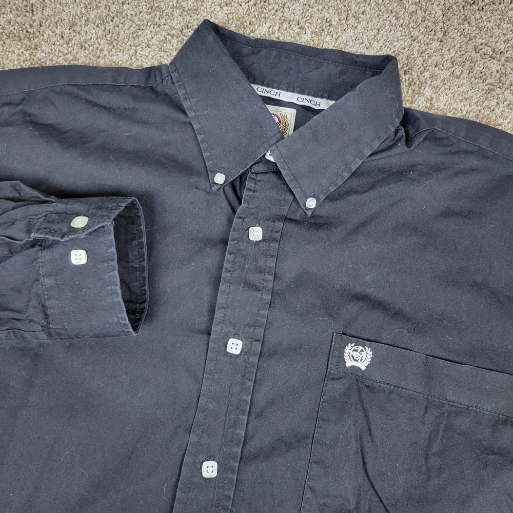 Cinch Mens Medium Solid Black Button Down Long Sleeve
